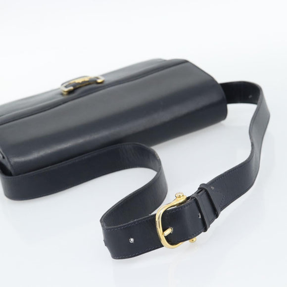 CELINE Shoulder Bag Leather Navy Gold Auth mr2716