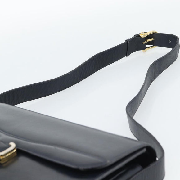 CELINE Shoulder Bag Leather Navy Gold Auth mr2716