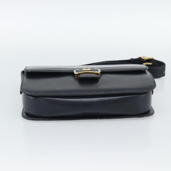 CELINE Shoulder Bag Leather Navy Gold Auth mr2716