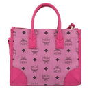MCM Vicetos Logogram Hand Bag PVC Leather 2way Pink Gold Auth mr2718A-2