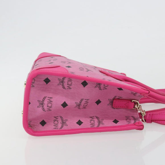 MCM Vicetos Logogram Hand Bag PVC Leather 2way Pink Gold Auth mr2718A