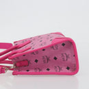 MCM Vicetos Logogram Hand Bag PVC Leather 2way Pink Gold Auth mr2718A-4