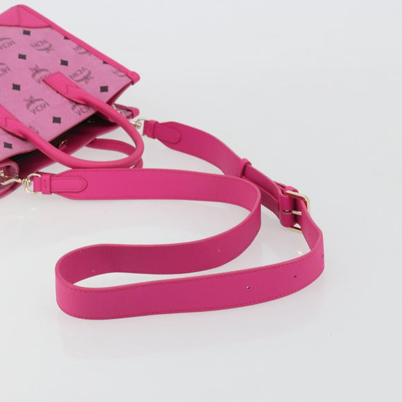 MCM Vicetos Logogram Hand Bag PVC Leather 2way Pink Gold Auth mr2718A
