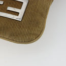 FENDI Shoulder Bag Corduroy Beige Silver Auth mr2721-15