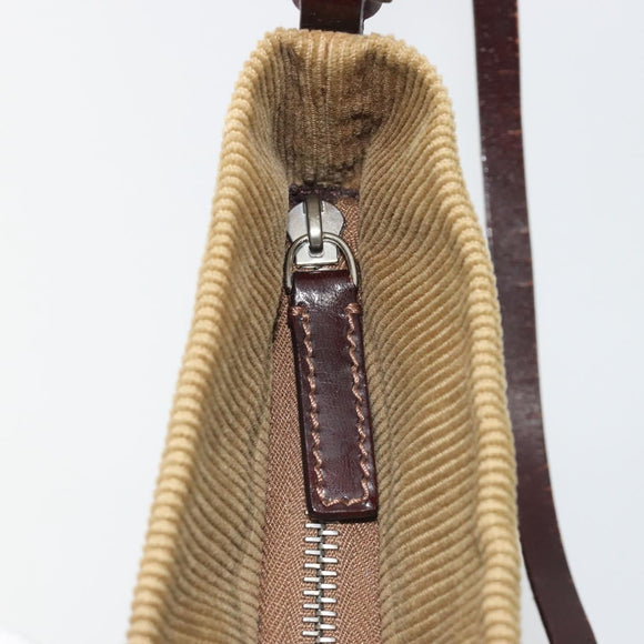 FENDI Shoulder Bag Corduroy Beige Silver Auth mr2721