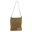 FENDI Shoulder Bag Corduroy Beige Silver Auth mr2721-13
