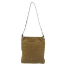 FENDI Shoulder Bag Corduroy Beige Silver Auth mr2721-2