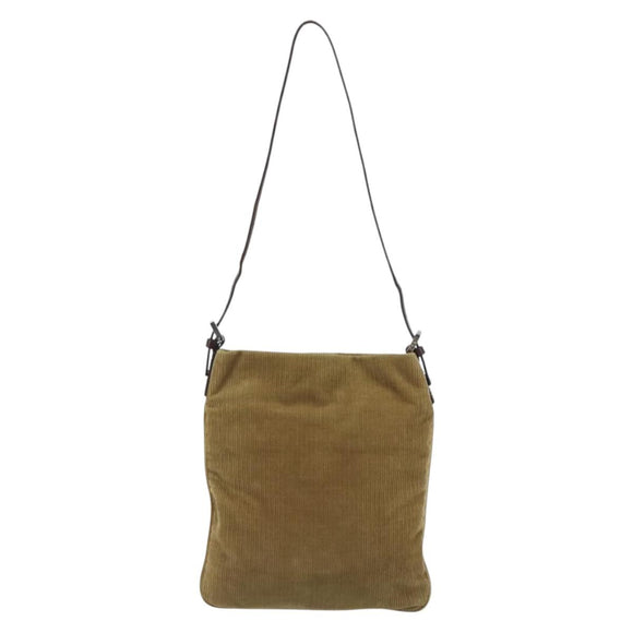 FENDI Shoulder Bag Corduroy Beige Silver Auth mr2721