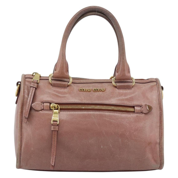 Miu Miu Hand Bag Leather Pink Gold Auth mr2722