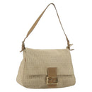 FENDI Zucchino Canvas Mamma Baguette Hand Bag Beige Gold Auth mr2723-1