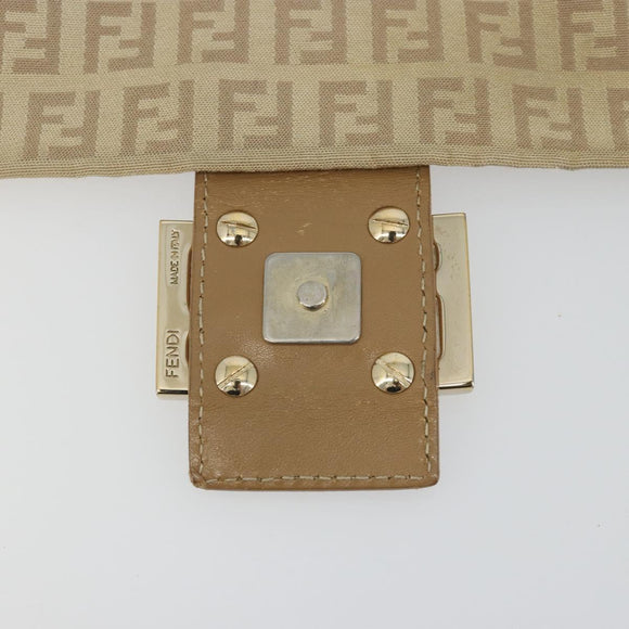 FENDI Zucchino Canvas Mamma Baguette Hand Bag Beige Gold Auth mr2723