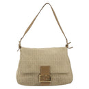 FENDI Zucchino Canvas Mamma Baguette Hand Bag Beige Gold Auth mr2723-13
