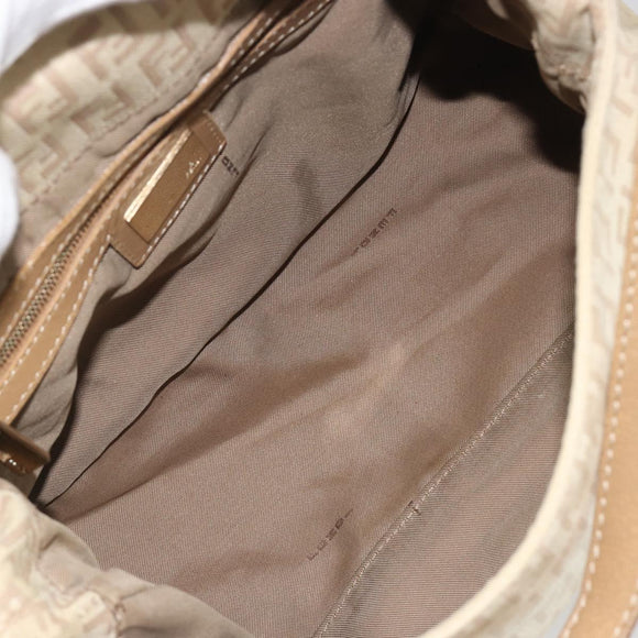 FENDI Zucchino Canvas Mamma Baguette Hand Bag Beige Gold Auth mr2723