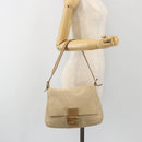 FENDI Zucchino Canvas Mamma Baguette Hand Bag Beige Gold Auth mr2723-26