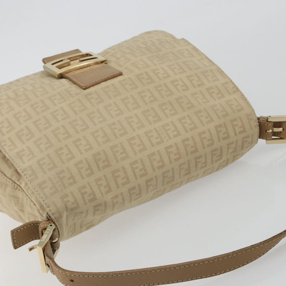 FENDI Zucchino Canvas Mamma Baguette Hand Bag Beige Gold Auth mr2723