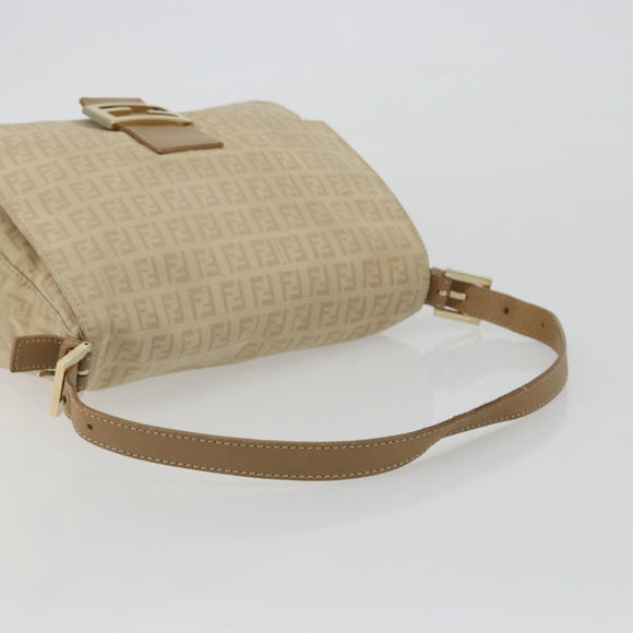 FENDI Zucchino Canvas Mamma Baguette Hand Bag Beige Gold Auth mr2723