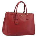 PRADA Hand Bag Safiano Leather Red Gold Auth mr2724-1