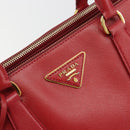 PRADA Hand Bag Safiano Leather Red Gold Auth mr2724-18