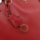 PRADA Hand Bag Safiano Leather Red Gold Auth mr2724-9