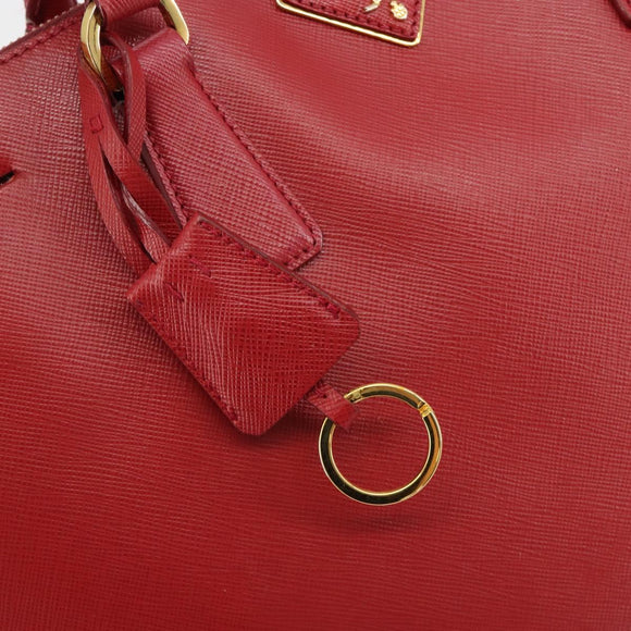 PRADA Hand Bag Safiano Leather Red Gold Auth mr2724