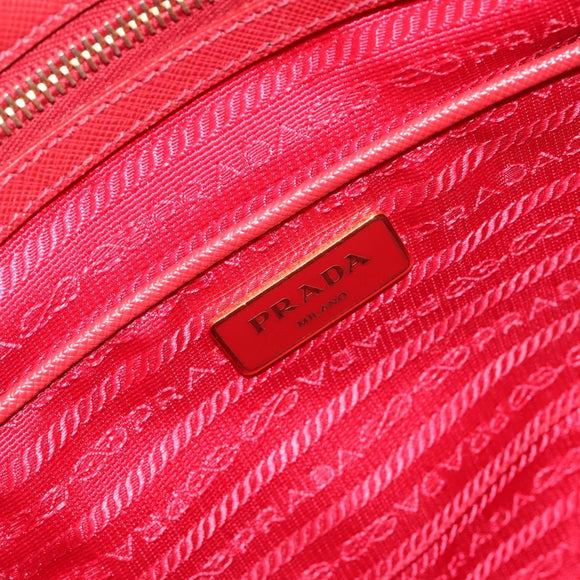 PRADA Hand Bag Safiano Leather Red Gold Auth mr2724