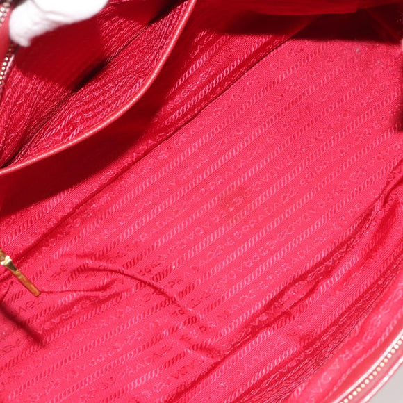 PRADA Hand Bag Safiano Leather Red Gold Auth mr2724