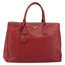PRADA Hand Bag Safiano Leather Red Gold Auth mr2724-13