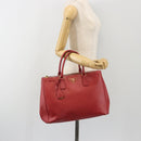 PRADA Hand Bag Safiano Leather Red Gold Auth mr2724-27