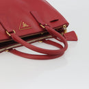 PRADA Hand Bag Safiano Leather Red Gold Auth mr2724-7