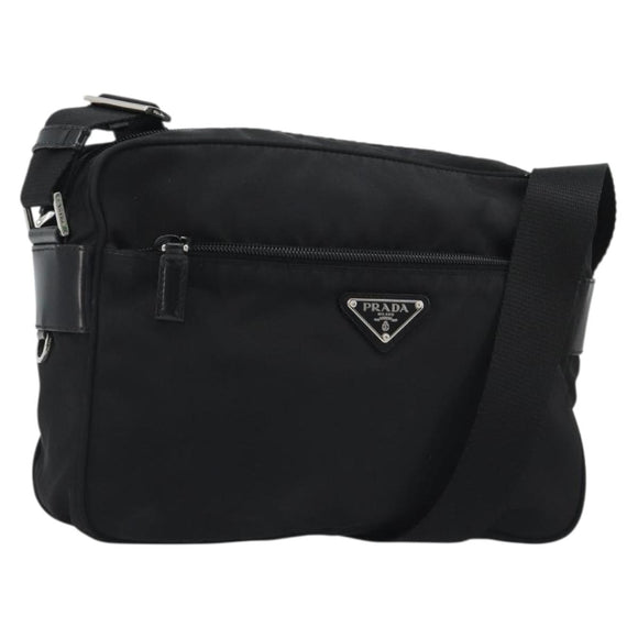 PRADA Shoulder Bag Nylon Black Silver Auth mr2725A