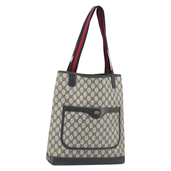 GUCCI GG Supreme Sherry Line Tote Bag PVC Navy Gold 40 02 003 Auth mr2727
