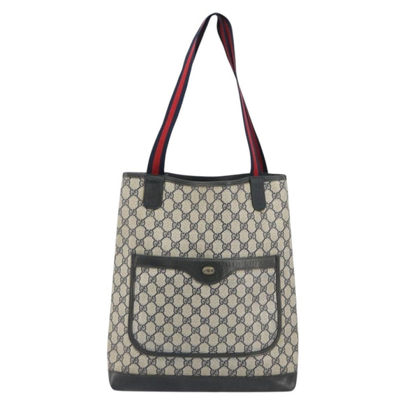 GUCCI GG Supreme Sherry Line Tote Bag PVC Navy Gold 40 02 003 Auth mr2727