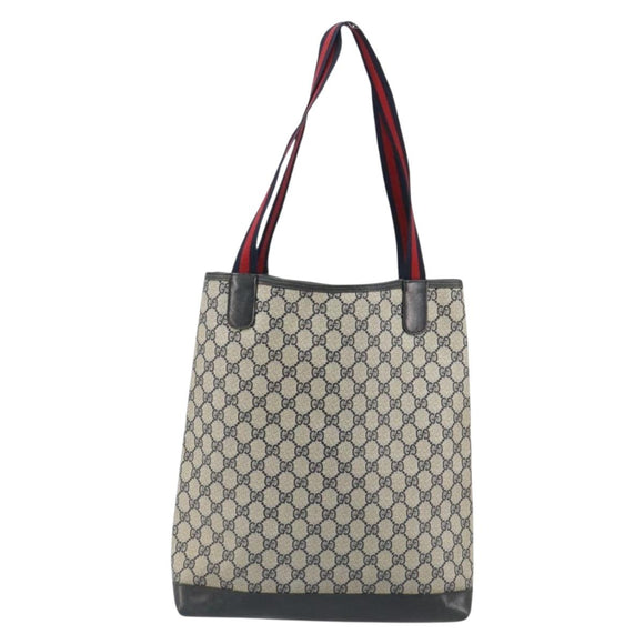 GUCCI GG Supreme Sherry Line Tote Bag PVC Navy Gold 40 02 003 Auth mr2727