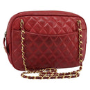 CHANEL Matelasse Chain Shoulder Bag Leather Red Gold CC Auth mr2729-1