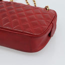 CHANEL Matelasse Chain Shoulder Bag Leather Red Gold CC Auth mr2729-10
