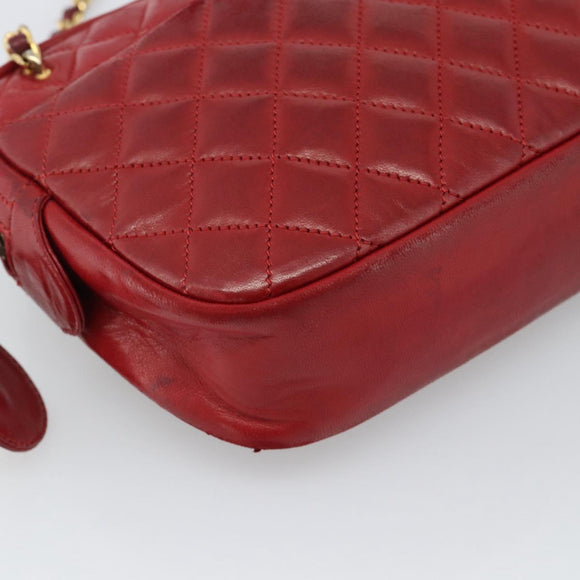 CHANEL Matelasse Chain Shoulder Bag Leather Red Gold CC Auth mr2729
