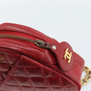 CHANEL Matelasse Chain Shoulder Bag Leather Red Gold CC Auth mr2729-14