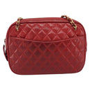 CHANEL Matelasse Chain Shoulder Bag Leather Red Gold CC Auth mr2729-2
