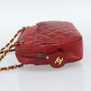 CHANEL Matelasse Chain Shoulder Bag Leather Red Gold CC Auth mr2729-4