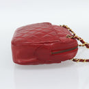 CHANEL Matelasse Chain Shoulder Bag Leather Red Gold CC Auth mr2729-5