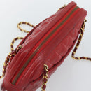 CHANEL Matelasse Chain Shoulder Bag Leather Red Gold CC Auth mr2729-6