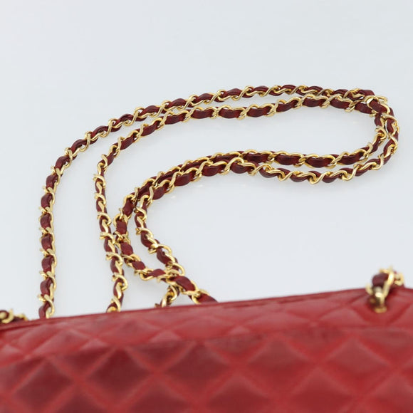 CHANEL Matelasse Chain Shoulder Bag Leather Red Gold CC Auth mr2729