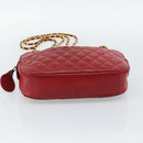 CHANEL Matelasse Chain Shoulder Bag Leather Red Gold CC Auth mr2729-9