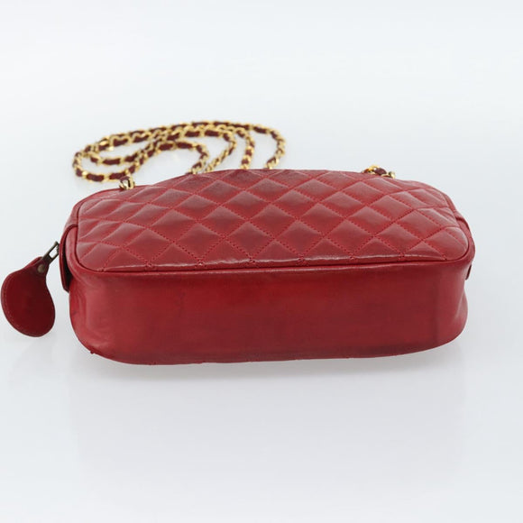 CHANEL Matelasse Chain Shoulder Bag Leather Red Gold CC Auth mr2729