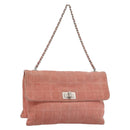 CHANEL Choco Bar 2.55 Chain Shoulder Bag Suede Pink Silver CC Auth mr2730-1