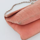 CHANEL Choco Bar 2.55 Chain Shoulder Bag Suede Pink Silver CC Auth mr2730-11