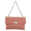CHANEL Choco Bar 2.55 Chain Shoulder Bag Suede Pink Silver CC Auth mr2730-2