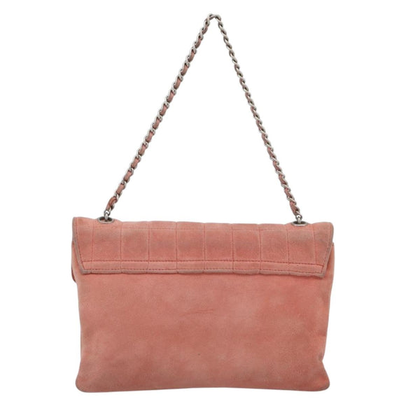 CHANEL Choco Bar 2.55 Chain Shoulder Bag Suede Pink Silver CC Auth mr2730