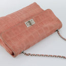 CHANEL Choco Bar 2.55 Chain Shoulder Bag Suede Pink Silver CC Auth mr2730-6