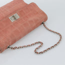 CHANEL Choco Bar 2.55 Chain Shoulder Bag Suede Pink Silver CC Auth mr2730-7